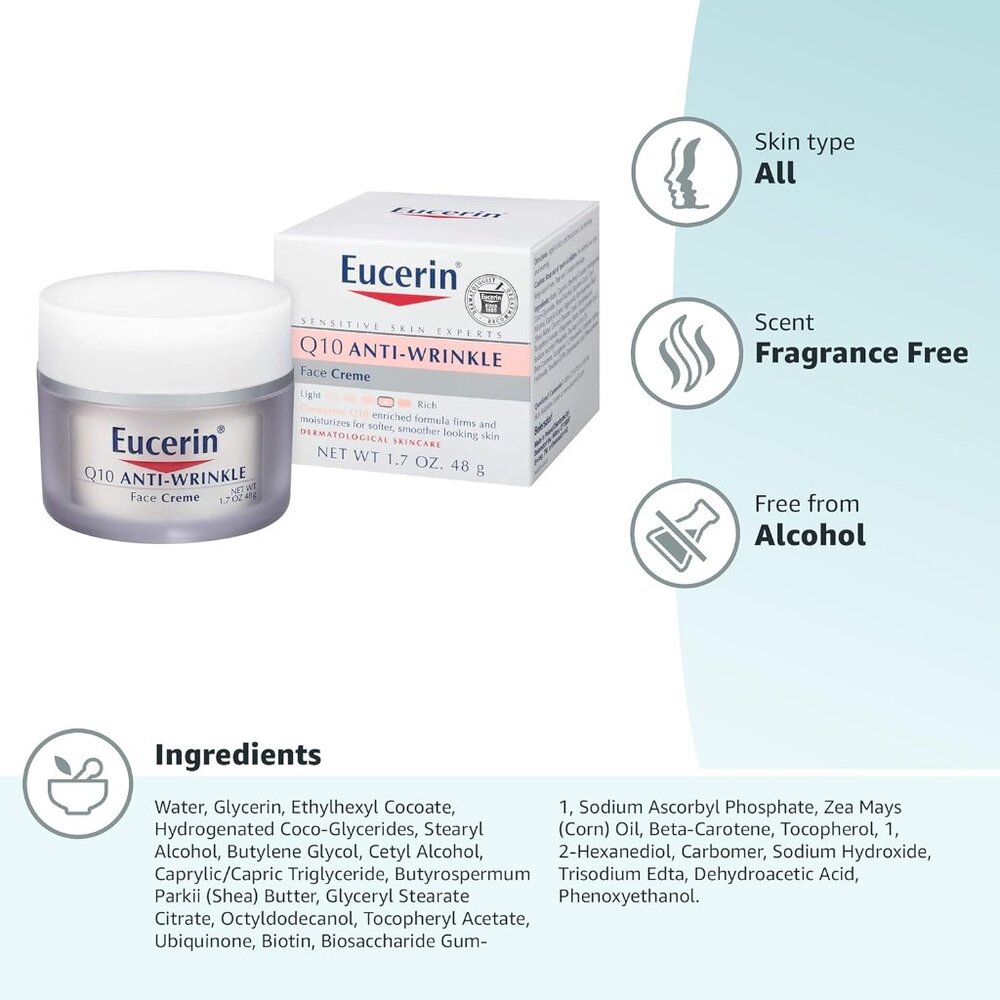 Q10 Anti-Wrinkle Face Cream, Unscented Face Cream for Sensitive Skin, 1.7 Oz Jar - Picture 15 of 16